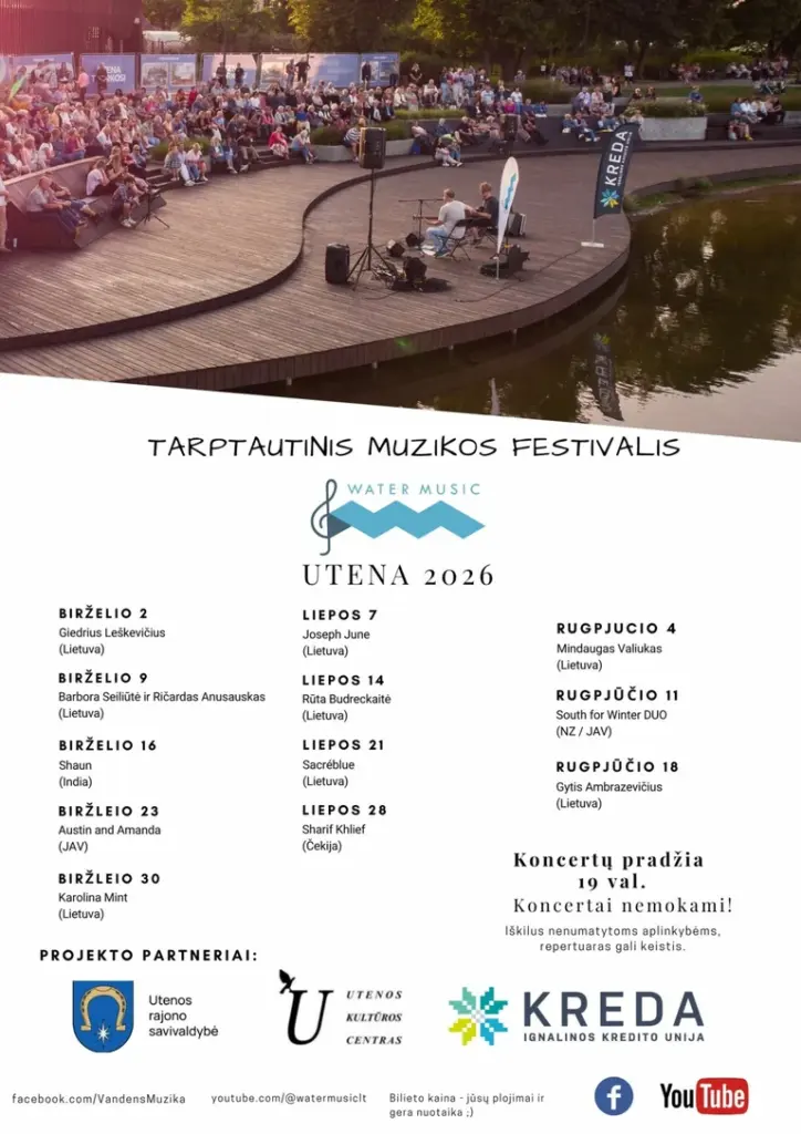 Utenoje – nemokamas „Water Music“ koncertas rugpjūčio 13-ąją